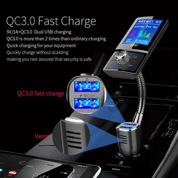 CDEN 7 jazyk auto mp3 farebný displej 1.8 palcový prehrávač hudby Bluetooth prijímač fm QC3.0 rýchle nabíjanie nabíjací kábel do auta