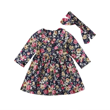 Celkom Batoľa, Dieťa Dievčatá Kvetinové Šaty S Dlhým Rukávom Strany Jeseň Vintage Oblečenie Deti Sundress