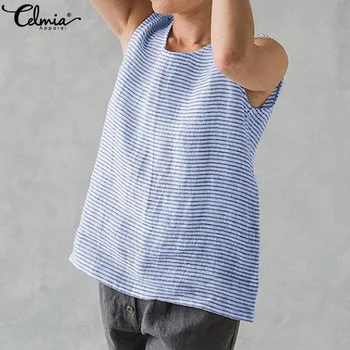 Celmia 2021 Chic Plus Veľkosť Letné Topy Bez Rukávov Prekladané Blúzky Príležitostné Voľné Ženy Oblečenie Basic Tričko Bielizeň Camisa Mujer