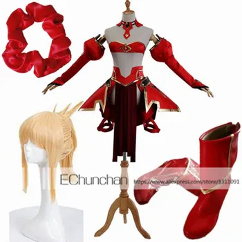 Celý set Osud Grand Aby Astolfo Costume Osud Apocrypha Šabľa Červená Mordred Cosplay Kostým zahŕňa cosplay parochňu a obuv