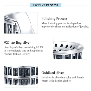 Cestovné Orientačný bod Kúzlo Vintage 925 Sterling Silver Talianska Ríma, Koloseum Korálky pre DIY Náramok Šperky Robiť obchod so Darček