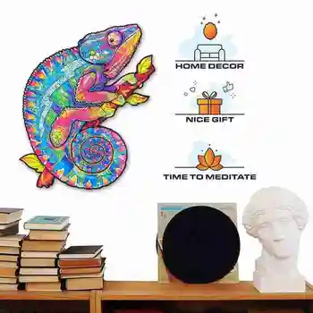Chameleon Zvierat Tvarované Puzzle-Drevené Skladačky Puzzle Vianočné Domov Miestnosti Dekorácie Darčeka Pre Deti Tajomné Puzzle