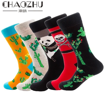 CHAOZHU Mužov Bežné Posádky Ponožky Legrační Karikatúra Panda Kaktus Lebky Veľryba Žakárové Dlhé Jesenné Zimné Bavlna Pletenie Značky Ponožky