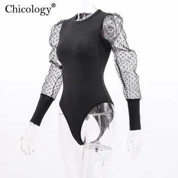 Chicology polka dot oka patchwork dlhý rukáv kombinézu ženy čierne elegantné telo vyhovovali 2019 jeseň zima žena sexy oblečenie