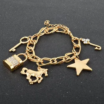 CHICVIE Gold Star Key Lock Reťazca Kôň Náramky & Prívesky Pre Ženy Ručné Svadobné & Zapojenie Šperky Náramok Sbr160106