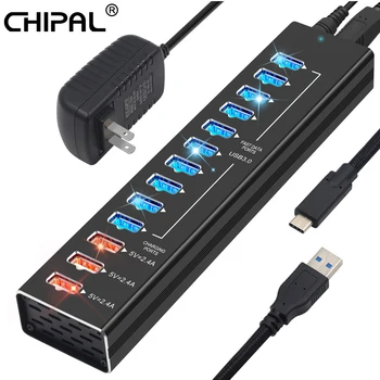 CHIPAL Hliníkové 13 Port 5Gbps USB 3.0 Hub Rozbočovač USB 2.0 5V 2.4 Rýchle Nabíjanie pomocou LED Indikátor pre Macbook Pro PC Notebook