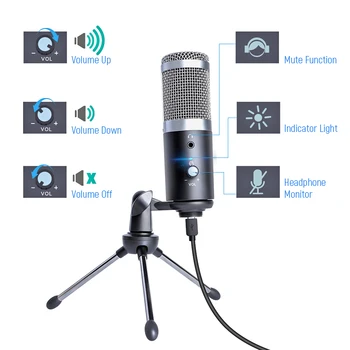 Chladič Mikrofón na Počítači , S 3,5 mm Slúchadlá jack Karaoke Mikrofón USB na YouTube Video Herné Štúdio, Nahrávanie