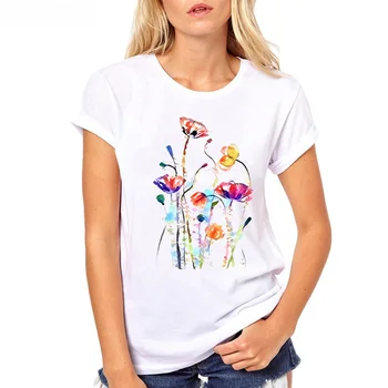 Chladný Čaj Akvarel Maku FlowersT Tričko Ženy Letné Topy Žena Príčinné Krásne T-shirt Oblečenie Krátke Rukáv Tričko Pre Dievčatá