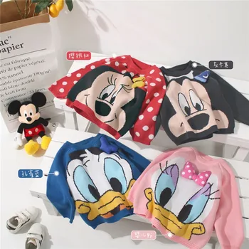 Chlapci Dievčatá Mickey Minnie Donald Duck Daisy Sveter Jar Jeseň Dlhý Rukáv Cartoon Pulóver Mikina Disney Deti Topy