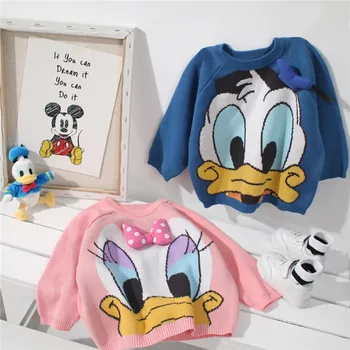 Chlapci Dievčatá Mickey Minnie Donald Duck Daisy Sveter Jar Jeseň Dlhý Rukáv Cartoon Pulóver Mikina Disney Deti Topy