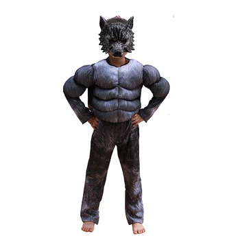 Chlapci Vlkolak Vyhovuje Cosplay Deti Deti Halloween Zvierat Vlk Maškarný Kostým Party Šaty Jumpsuit s Maskou