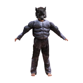 Chlapci Vlkolak Vyhovuje Cosplay Deti Deti Halloween Zvierat Vlk Maškarný Kostým Party Šaty Jumpsuit s Maskou