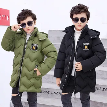 Chlapčenské zimné bavlna kabát kórejských detí pribrala strednej dĺžky K-označené bavlna kabát zimná bunda pre chlapca Vlnité prešívaný s kapucňou