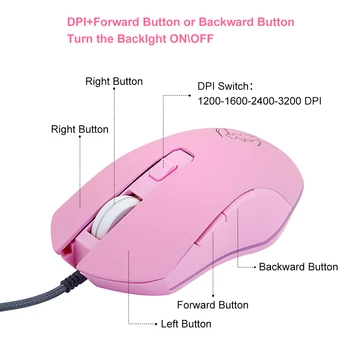 CHUYI Ružová Káblové Počítačová Myš S Farebné Podsvietenie Roztomilý USB Optická Drôtová Myš 3200 DPI Dievčatá PC Notebook Myši Pre Dieťa Dary