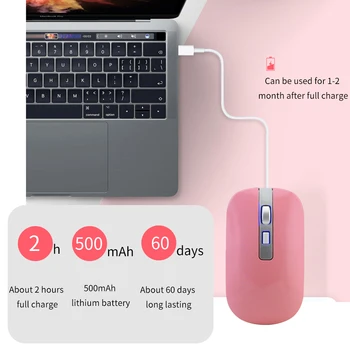 CHYI Bluetooth 5.0 Wireless Mouse Duálny Režim Nabíjateľná Počítač Mause 2,4 GHz, USB 1600DPI Ružové Tiché Myš Pre Notebook PC