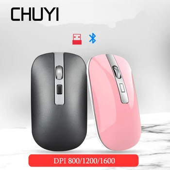 CHYI Bluetooth 5.0 Wireless Mouse Duálny Režim Nabíjateľná Počítač Mause 2,4 GHz, USB 1600DPI Ružové Tiché Myš Pre Notebook PC