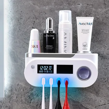 Chytré kúpeľňové Doplnky na Stenu zubná pasta Squeezer Kefka Držiteľ Vytláčacie Elektronická zubná Kefka UVC Sterilizácia