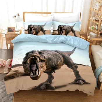 Cianlsria Dinosaura 3D Tlač posteľná bielizeň Sady Lacné Cartoon 3 PCE(Č Listy) Deka Kryt a obliečka na Vankúš