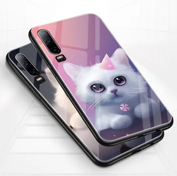 Ciciber roztomilý mačiatko mačka Prípadoch pre Huawei P20 P30 P40 P Smart Z 2019 Česť 20 10 9 9X Pro Mate 30 20 Lite Pro Novom 5T Sklenený Kryt