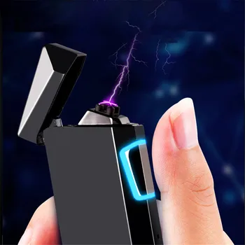 Cigaretové zapaľovače Osobnosti Tvorivý Vetru USB Nabíjanie Dotyk Indukčné dvojoblúk Plazma Zapaľovače Gadgets pre Mužov
