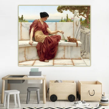 Citon John William Godward《Obľúbené》Plátno Umenie olejomaľba Umelecké dielo, Plagát, Obraz Steny Výzdoba Domov Obývacej miestnosti Dekorácie