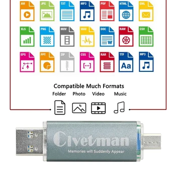 Civetman USB 3.0 Flash Disk Kovové OTG Pre Android Telefónu High Speed USB Flash 16GB 32GB 64GB 128GB Pero Jednotky Memory Stick