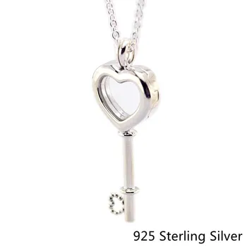 CKK 925 Sterling Silver Plávajúce Medailón Srdce Tlačidlo Náhrdelník Prívesky, Sapphire Crystal Originálne Šperky Robiť