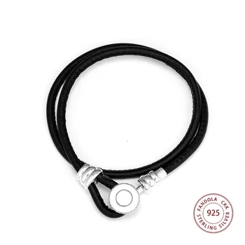 CKK Black Dvojité Kožený Náramok Argent 925 Sterling Silver Náramky pre Ženy, Jemné Šperky pulseras mujer