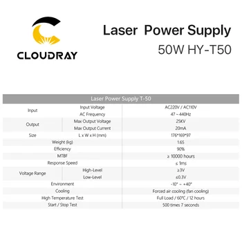 Cloudray 50W CO2 Laser Napájanie pre CO2 Laserové Gravírovanie Rezací Stroj HY-T50 T / W Série
