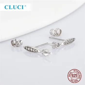 CLUCI Skutočné 925 Sterling Silver CZ Pearl Stud Náušnice Držiaky pre Ženy, Strán, Svadby Pearl Šperky SE172SB