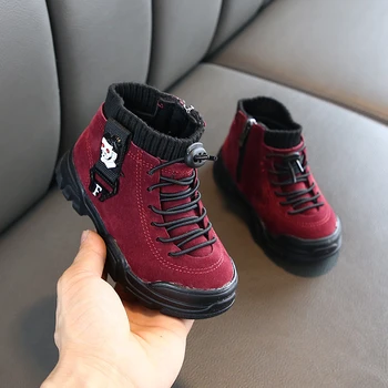 CNFSNJ zimné nové detské športové topánky vysokej pomôcť ploché dno matný bežné Martin topánky kožené bočné zips chlapci dievča topánky