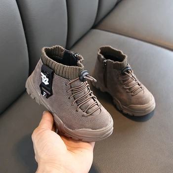 CNFSNJ zimné nové detské športové topánky vysokej pomôcť ploché dno matný bežné Martin topánky kožené bočné zips chlapci dievča topánky