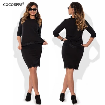 COCOEPPS Elegantné, Sexy čipka 2 dielna sada ženy šaty veľká veľkosť 2019 plus veľkosť ženy oblečenie 6xl šaty Nosiť do Práce Kancelárske šaty