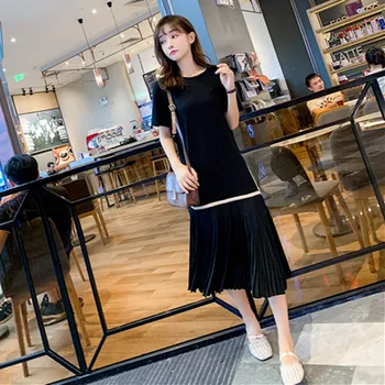 COIGARSAM 4XL Plus Veľkosť Voľné Ženy šaty Nové Letné Šaty Black 825
