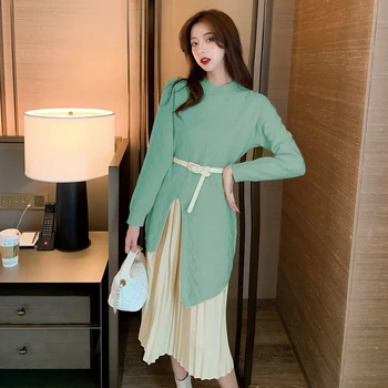 COIGARSAM Pletenie Ženy jednodielne šaty kórejský Nové Šaty, Oranžová, Ružová, Čierna, Svetlo Zelená Marhuľový 2020