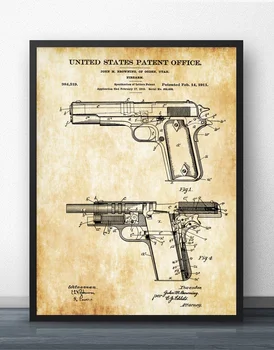 Colt 1911 Zbrane Patent Plán Stenu Umenie Maľovať Steny Výzdoba Plátno, Vytlačí Plátno Umenie Plagátu Olej Obrazy Bez Rámu