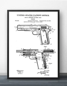 Colt 1911 Zbrane Patent Plán Stenu Umenie Maľovať Steny Výzdoba Plátno, Vytlačí Plátno Umenie Plagátu Olej Obrazy Bez Rámu