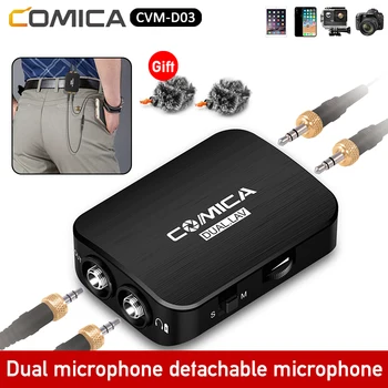 Comica CVM-D03 Dual Lavalier Klope Mikrofón Clip-on Rozhovor Micr kit pre iPhone Android Smartphone mobilné Kamery Videokamery