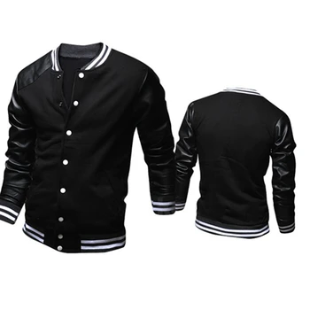 Cool College Baseball Jacket Mužov 2017 Módny Dizajn Black Pu Koža Rukáv Pánske Slim Fit Varsity Mikina Značky Veste Homme