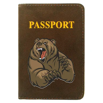 Cool Vysoká Kvalita Nahnevaný Medveď Tlač Muži Ženy Pas Kryt Kožené Cestovné Vrecko Peňaženky, Tašky
