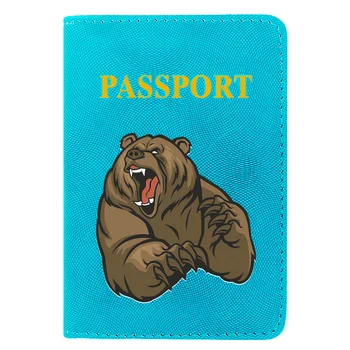 Cool Vysoká Kvalita Nahnevaný Medveď Tlač Muži Ženy Pas Kryt Kožené Cestovné Vrecko Peňaženky, Tašky