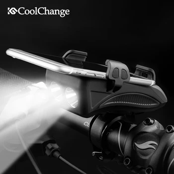 CoolChange Svetlo na Bicykel USB Nabíjateľná Baterka Telefón Držiak na Bicykel Zvýrazniť 2000/4000mAh Power Bank Cyklistické Horn Led Svetlo