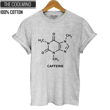 COOLMIND QI0260B bavlna kofeín print T shirt ženy bežné krátke sleeve T-shirt summner voľné ženy Tričko žena topy čaj
