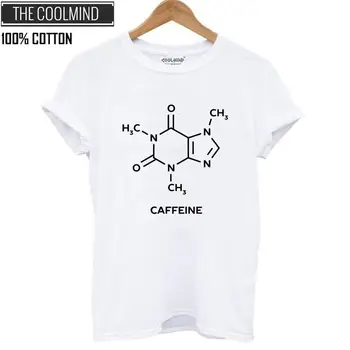 COOLMIND QI0260B bavlna kofeín print T shirt ženy bežné krátke sleeve T-shirt summner voľné ženy Tričko žena topy čaj