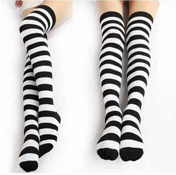 Cosplay ponožky Čiernej a bielej pruhované podkolienky Lolita slúžka ponožky Červené a čierne pruhované ponožky