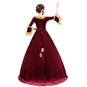 Cosplay šaty Žien strany stredoveké vintage Šaty Námestím Golier, čipka Patchwork d91122