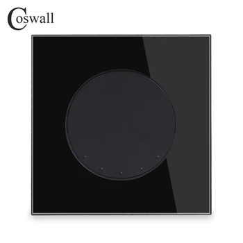 Coswall Black Crystal Sklenený Panel 1 Gang 3 Spôsob Crossover Conmutador Stredne Light Switch Okrúhle Tlačidlo Na Stenu Interruptor