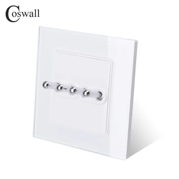 Coswall Jednoduché Módy Crystal Tvrdené Sklo Rám 4 Gang 1 Spôsob Prepínač Light Switch On / Off vypínač 16A 250V AC