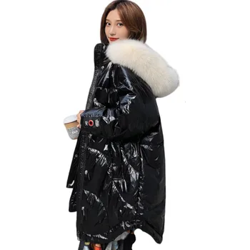 Cotday Voľné Hrubé Fox Kožušiny Harajuku Hladké Čierne 2020 Nové Kačica Nadol Zimné Ženy Nezrovnalosti Kórejský Street Bundy Kabát