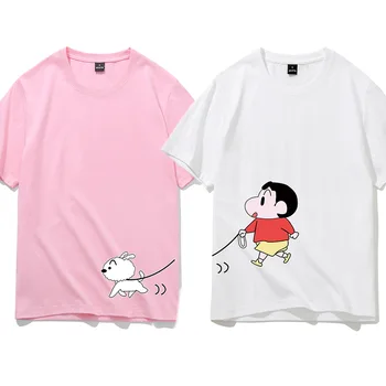 Crayon Shin Chan Krátky Rukáv Páry Harajuku Anime Biele Tričko Zábavné Bavlna T-shirt Kawaii Oblečenie Tričko Fashion Voľné Čaj